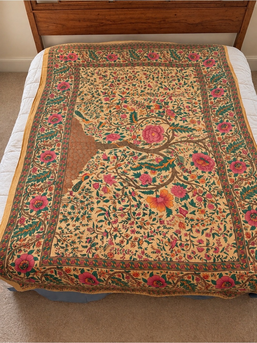 Vintage Handwoven “India Arts” Tree of Life Boho Cotton Bedspread Wall Tapestry